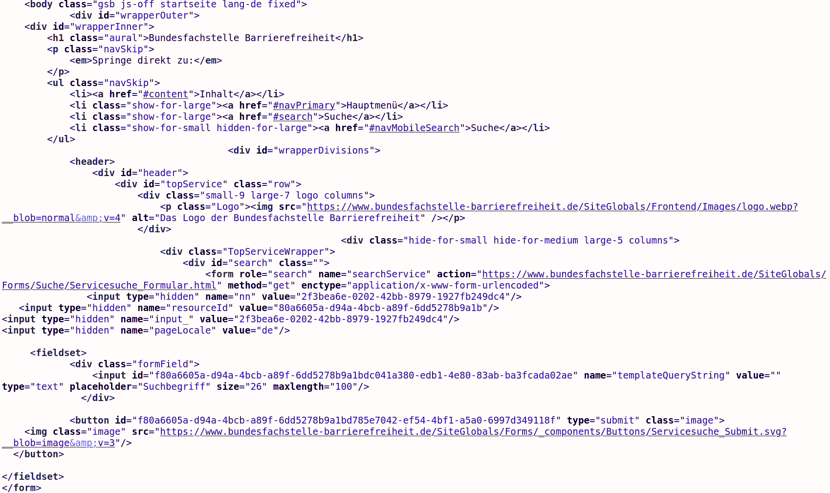 Teil des Quellcodes einer barrierefreien Website